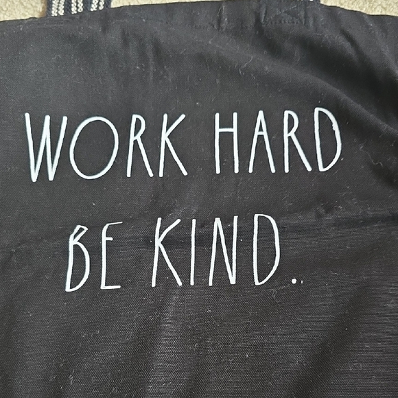 Rae Dunn Black Canvas Tote with White 'Work Hard Be Kind' Text - Picture 2 of 4